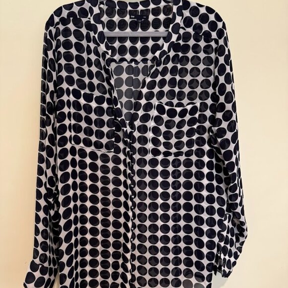 Gap Navy Blue Polka Dot Sheer Blouse, Size XXL - Picture 1 of 5
